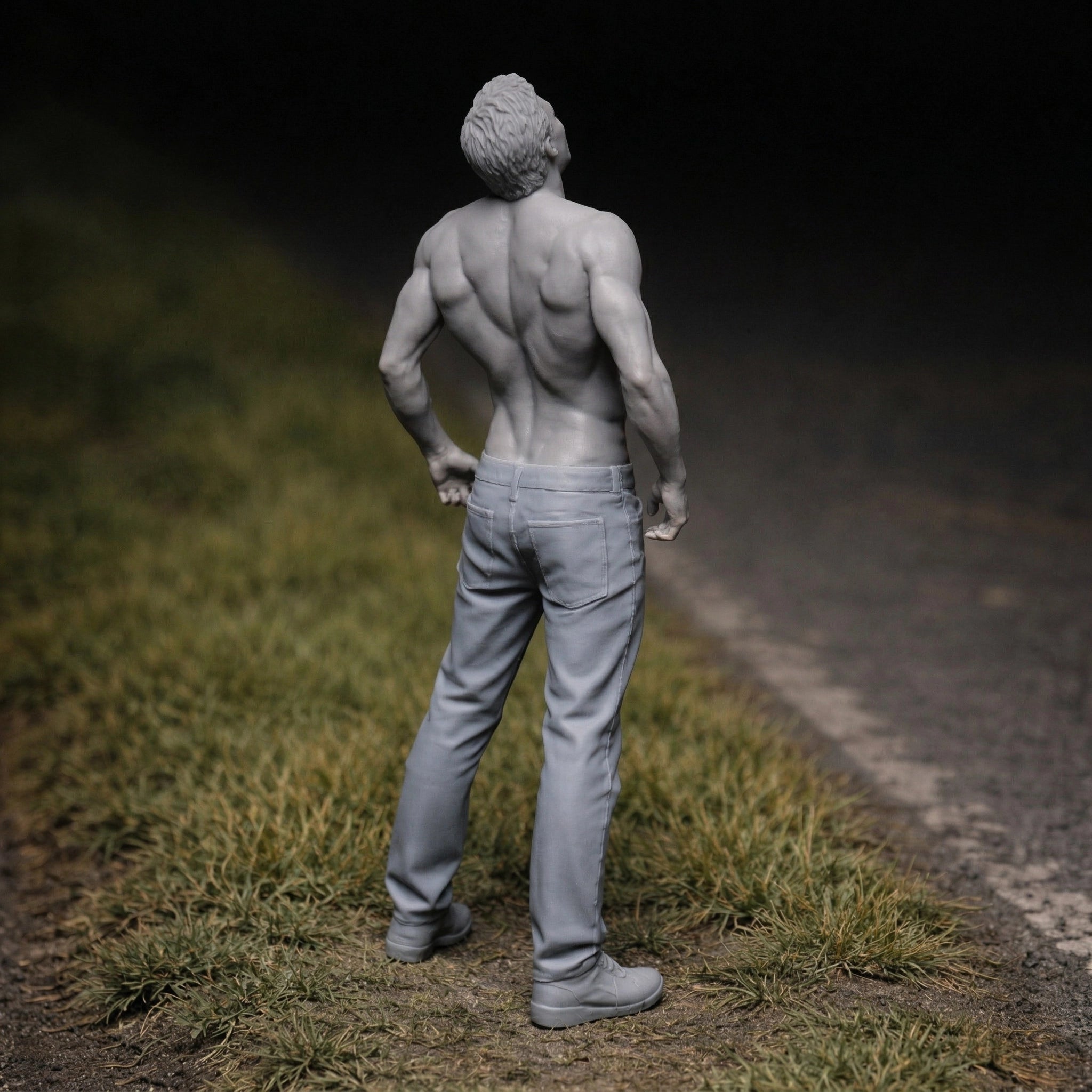 Passionate Race Super-Fan | Grey Resin Slot Car Diorama Figurine