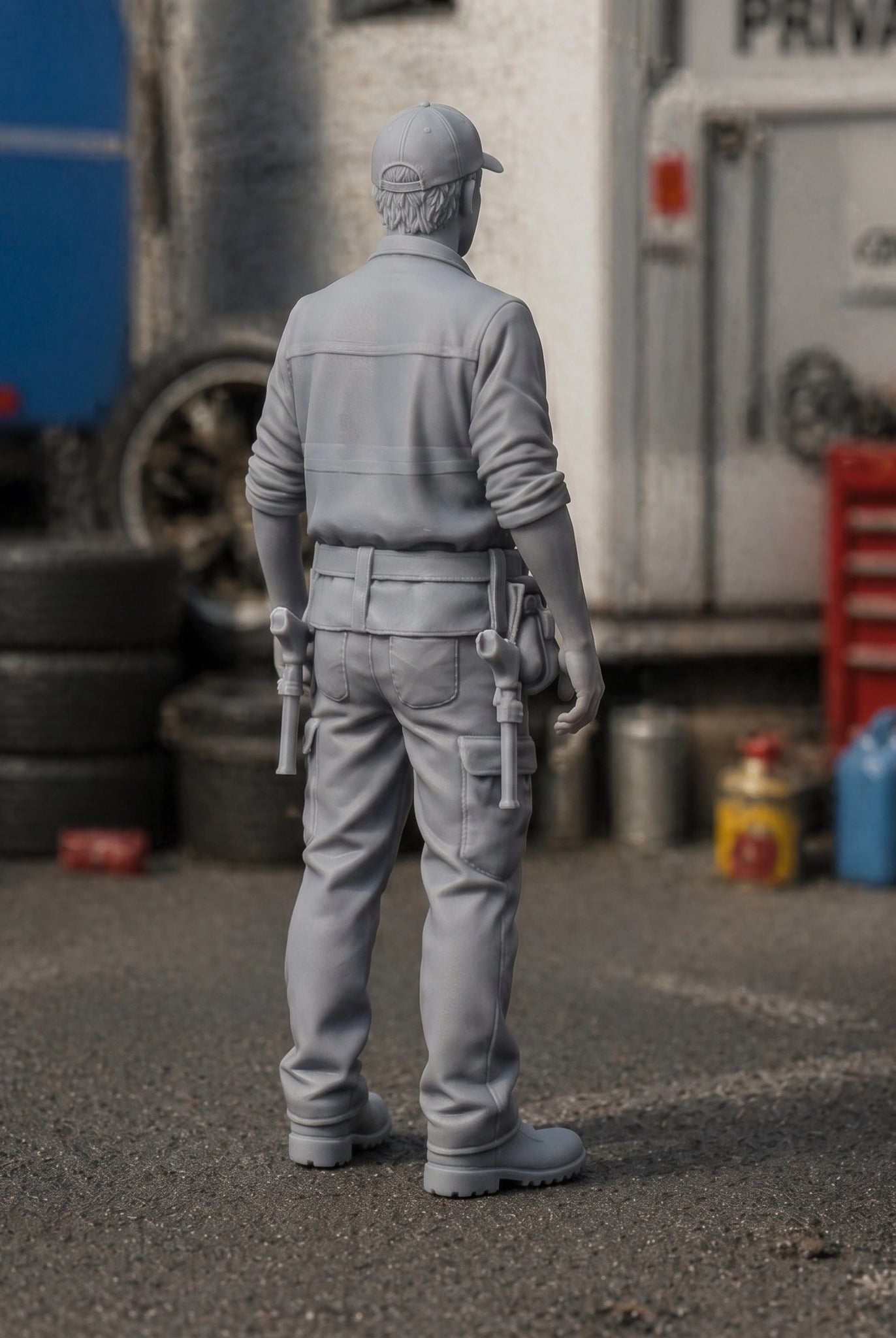 Track Maintenance Specialist | Grey Resin Slot Car Diorama Figurine