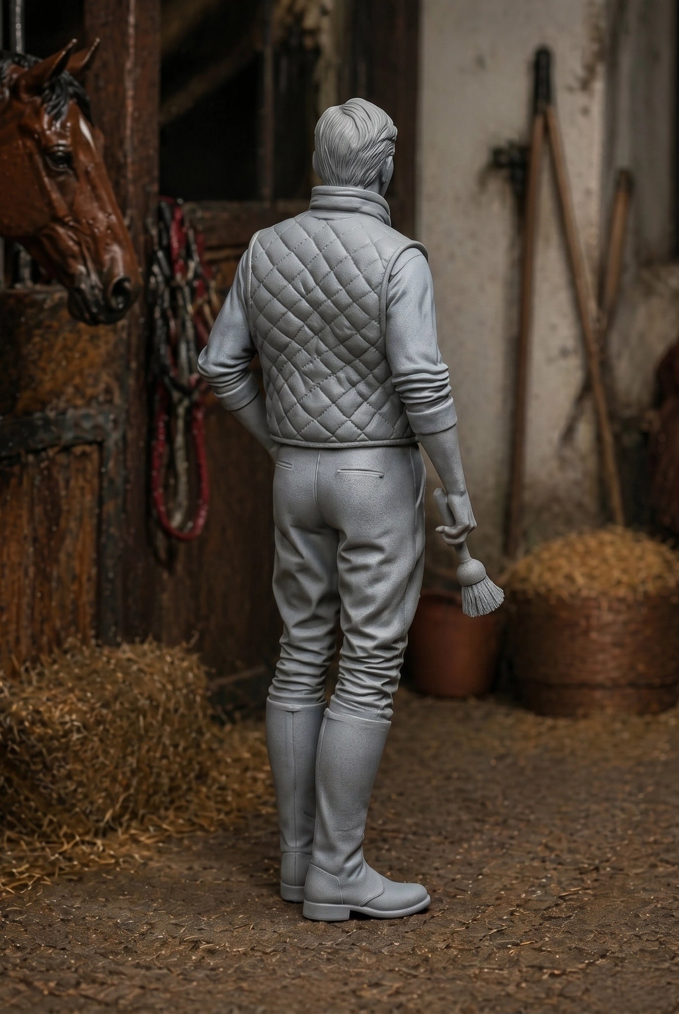 The Equestrian Trainer | Grey Resin Farm Diorama Figurine