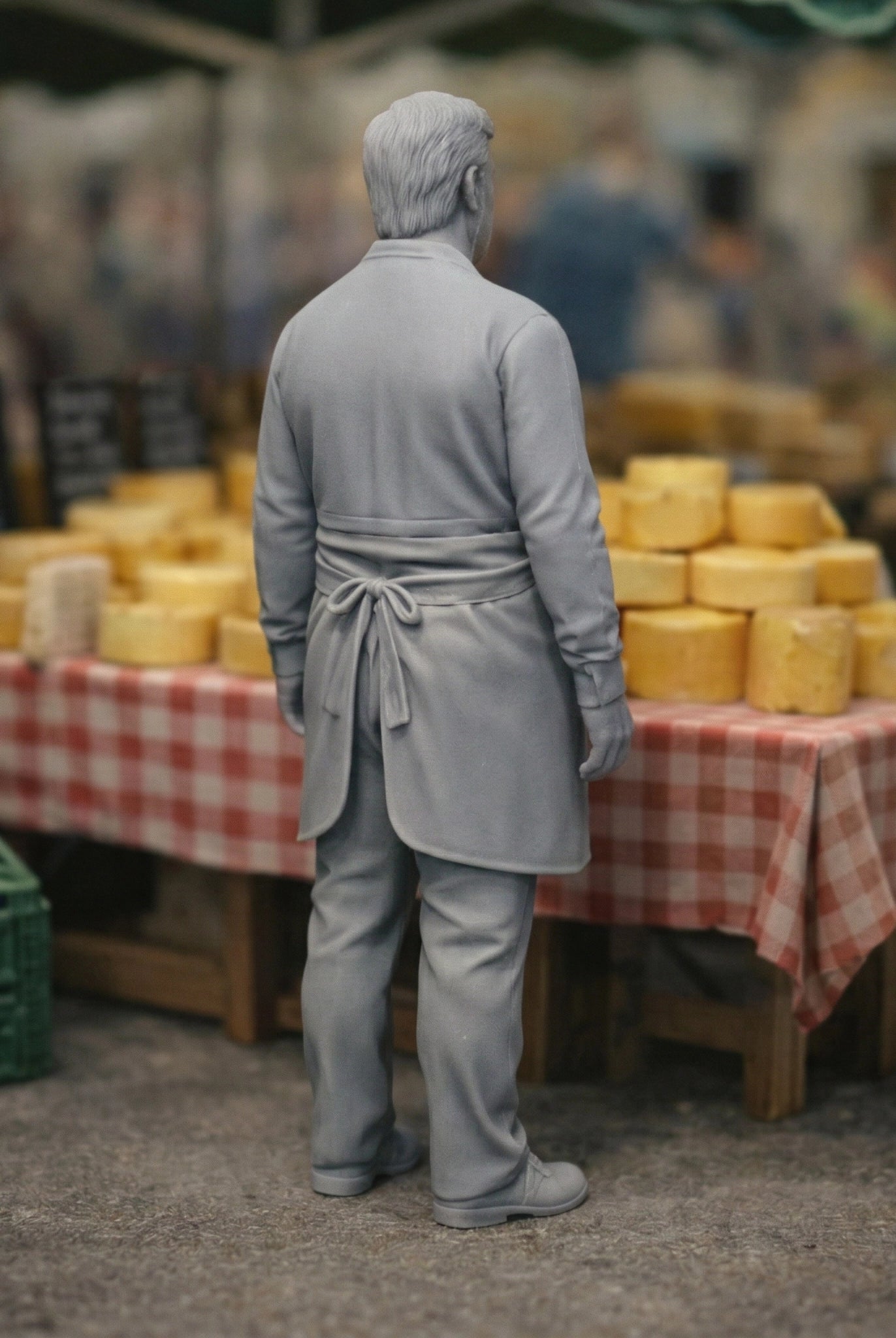 Artisanal Farmers Market Cheese Seller | Grey Resin Farm Diorama Figurine