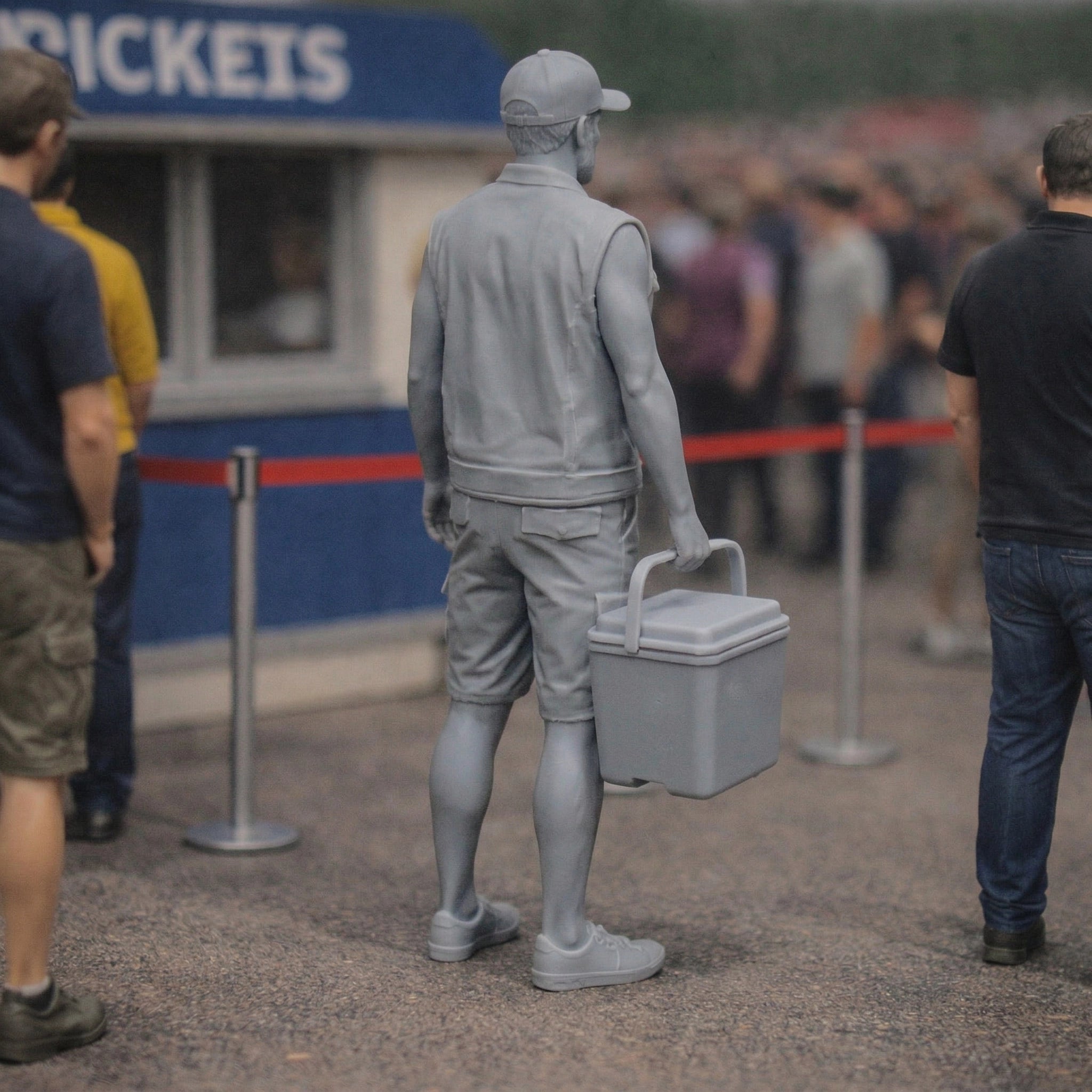 Race Day Fan with Cool Box | Grey Resin Slot Car Diorama Figurine