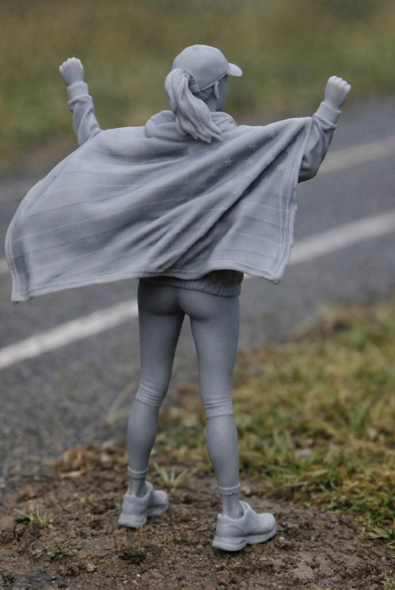 Flag-Bearer Fan | Grey Resin Diorama Figurine