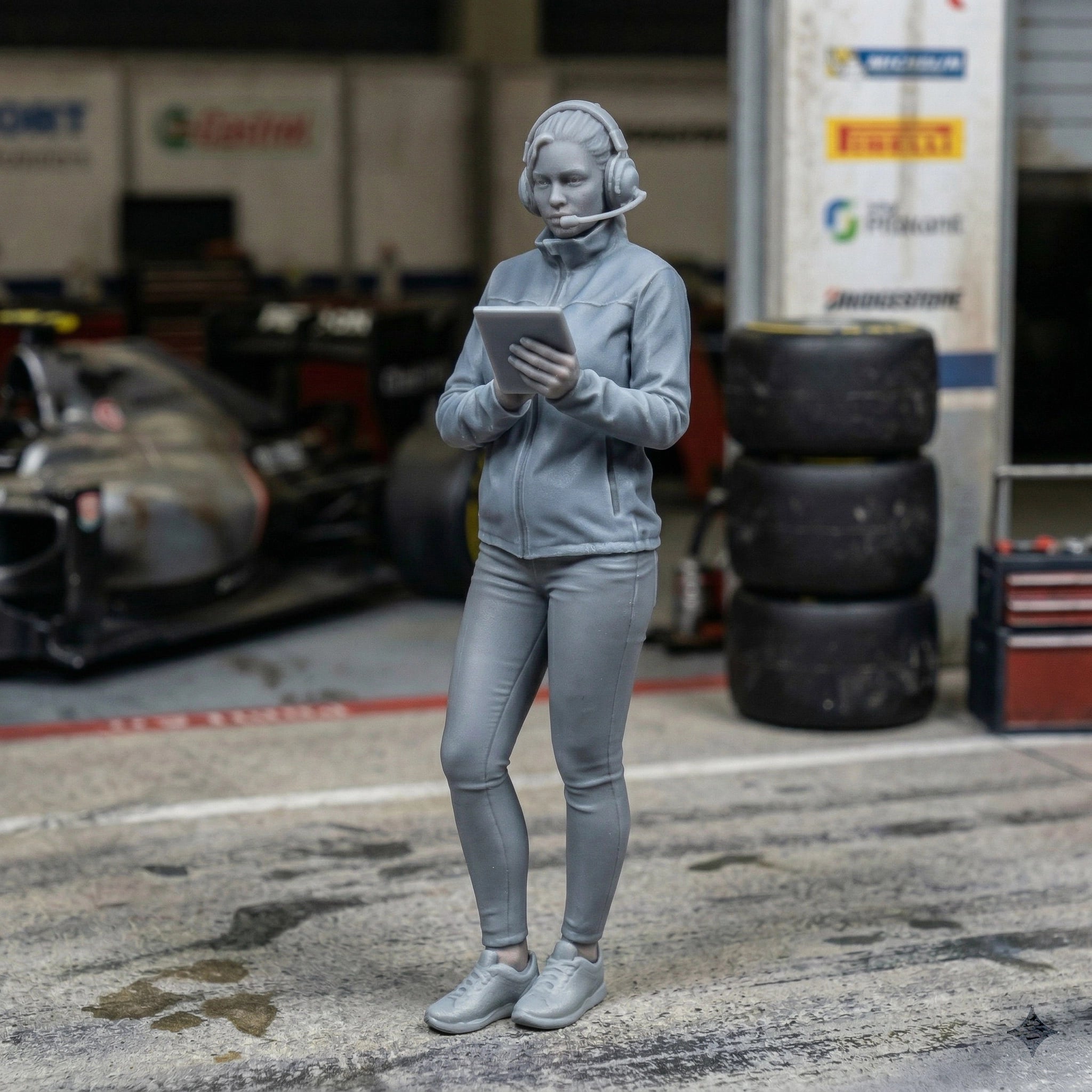 Professional Race Engineer | Grey Resin Diorama Figurine