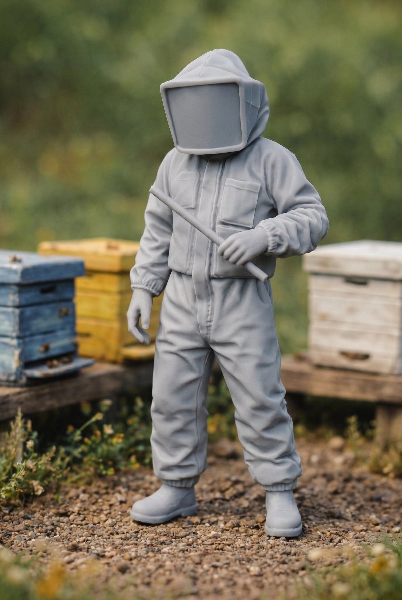 Apiary Beekeeper | Grey Resin Farm Diorama Figurine