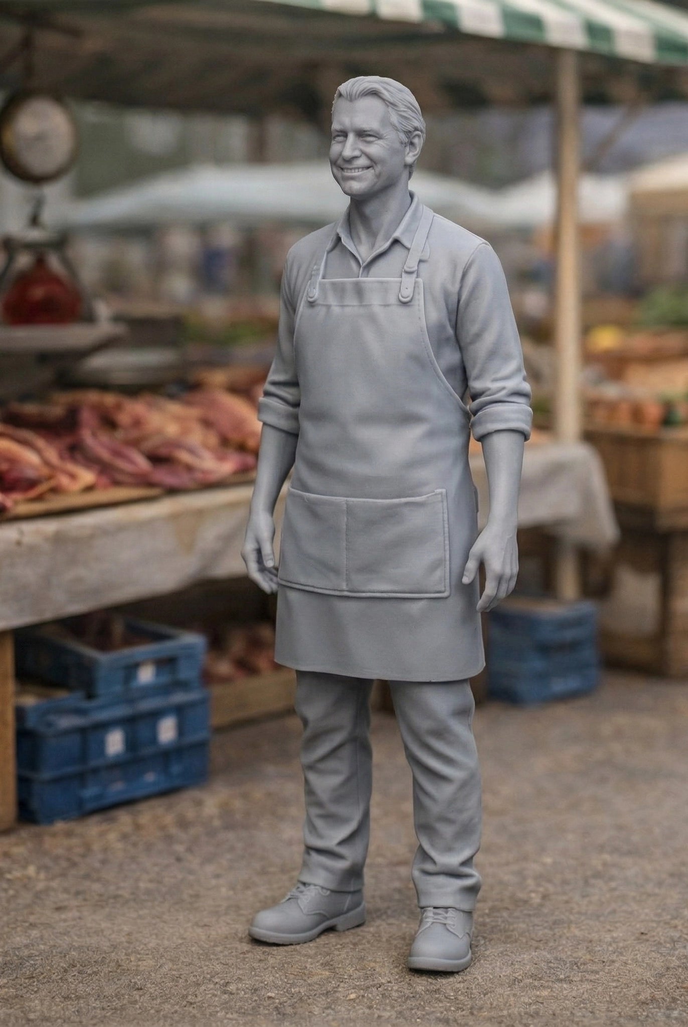 Traditional Market Butcher | Grey Resin Farm Diorama Figurine