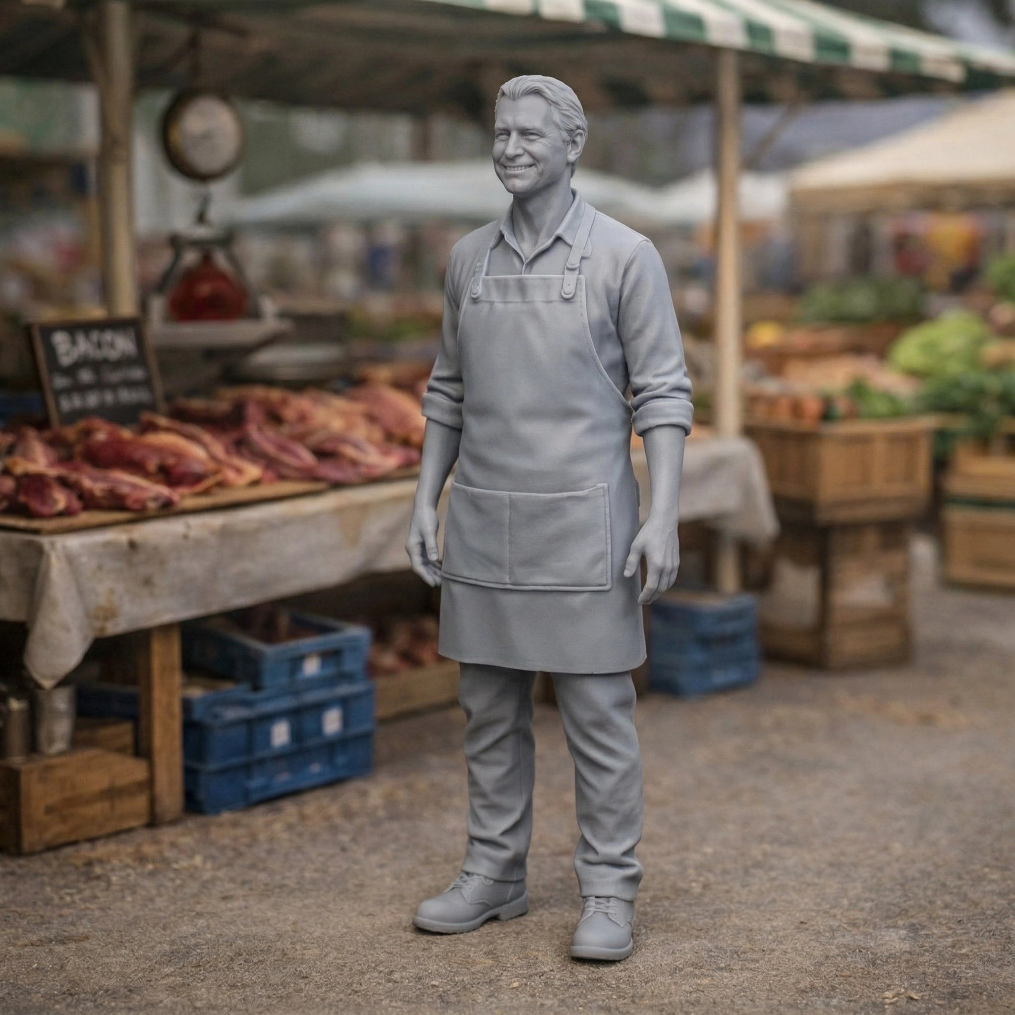 Traditional Market Butcher | Grey Resin Farm Diorama Figurine