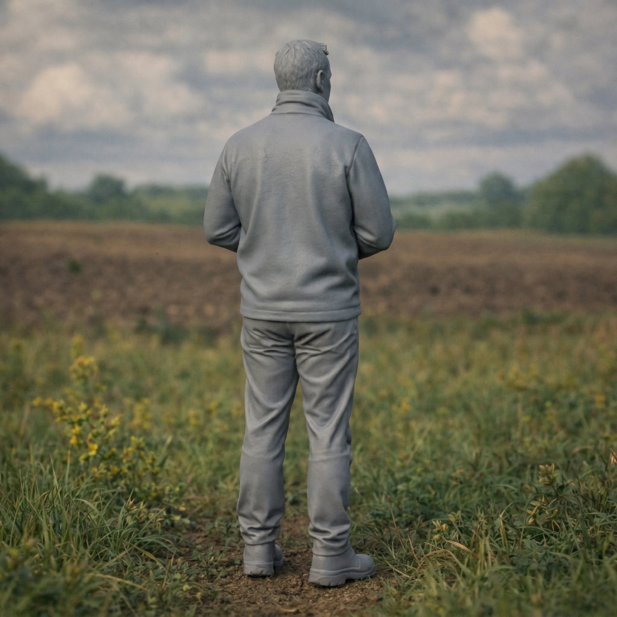 Rural Farm Land Manager | Grey Resin Farm Diorama Figurine