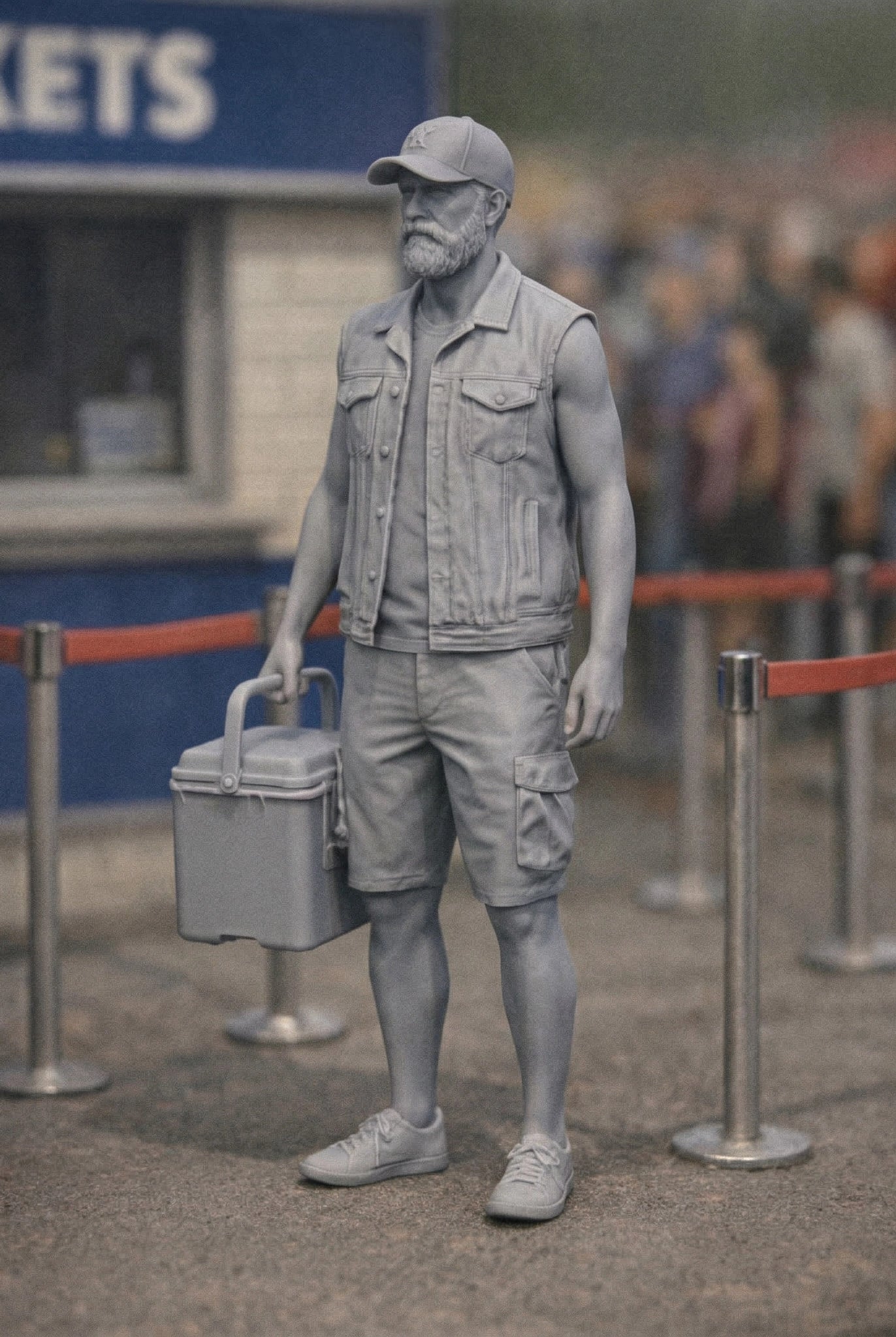 Race Day Fan with Cool Box | Grey Resin Slot Car Diorama Figurine