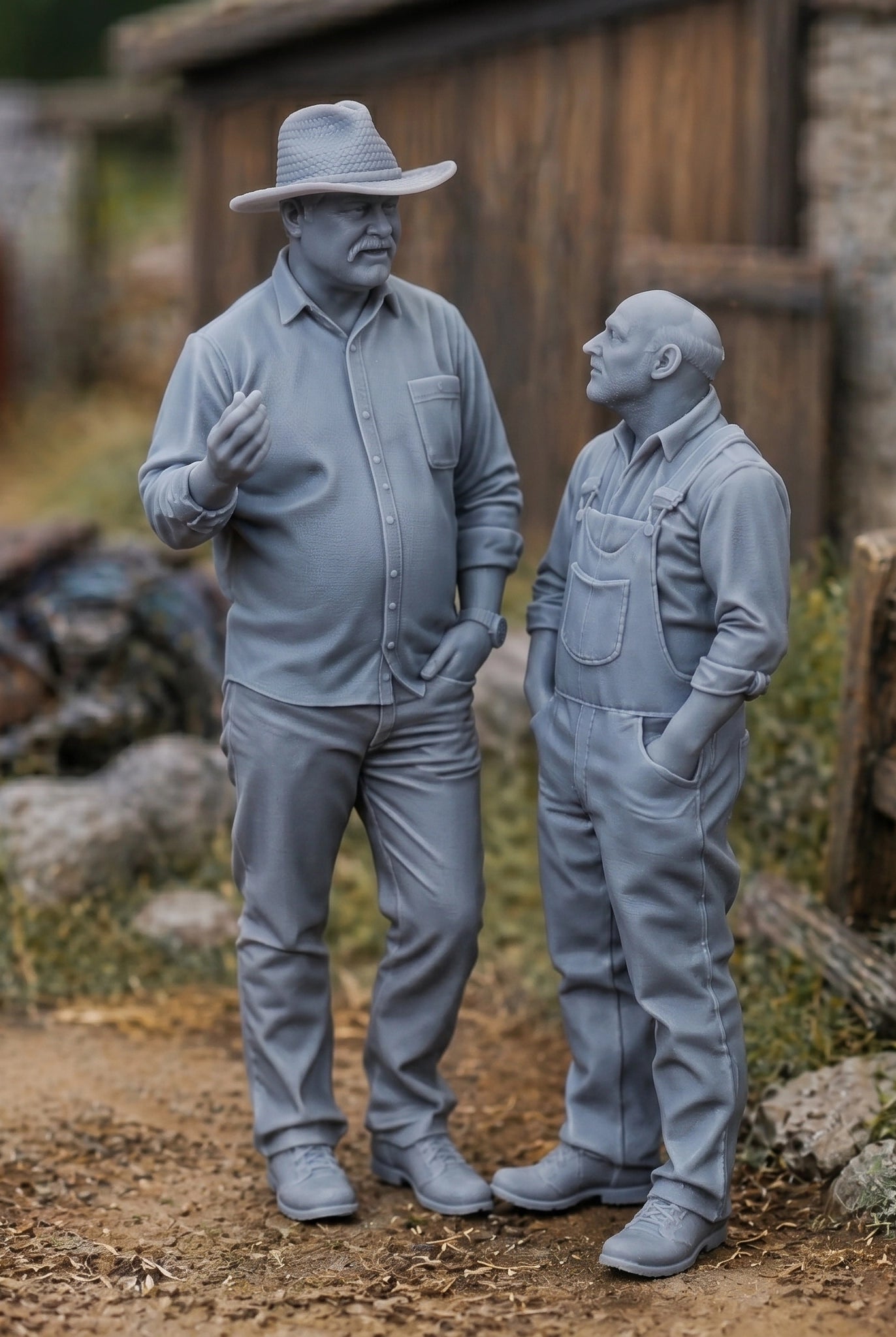 The Yard Talk Duo Two Pack | Grey Resin Farm Diorama Figurine