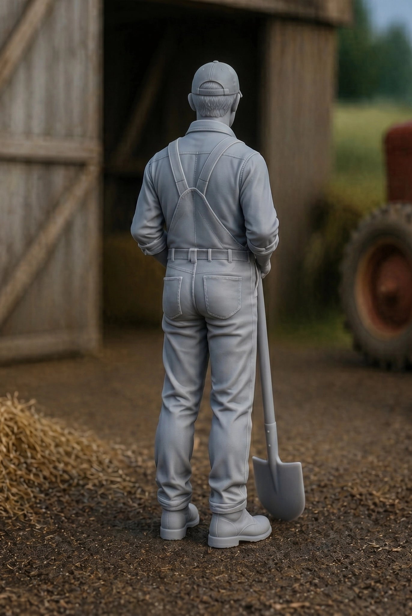 The Barnyard Laborer | Grey Resin Farm Diorama Figurine