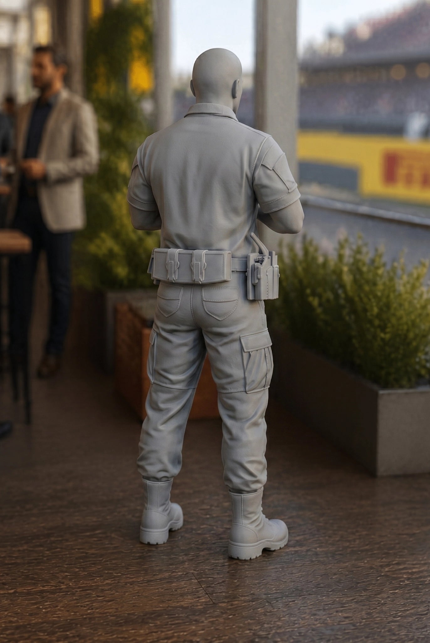 Paddock Security Detail | Grey Resin Slot Car Diorama Figurine