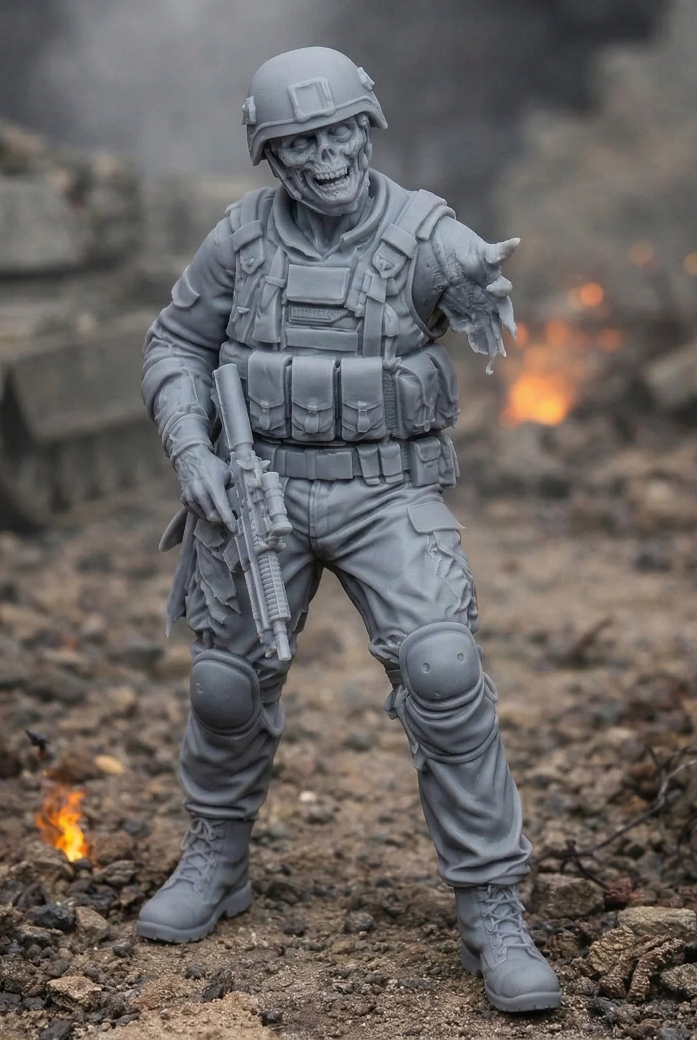Resin Zombie Army Soldier Figurine | Scaled Resin Diorama Figurine