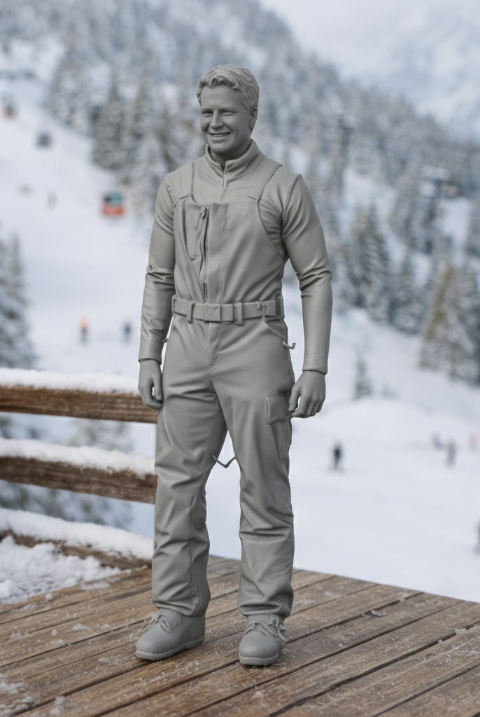 Retro High-Altitude Skier in Belted Salopettes | Resin Figurine