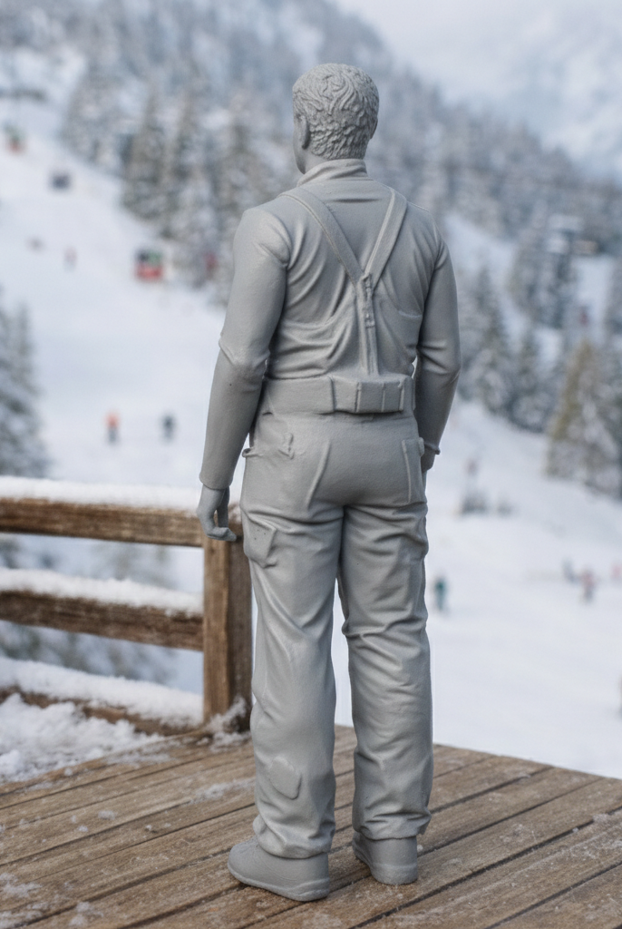 Retro High-Altitude Skier in Belted Salopettes | Resin Figurine