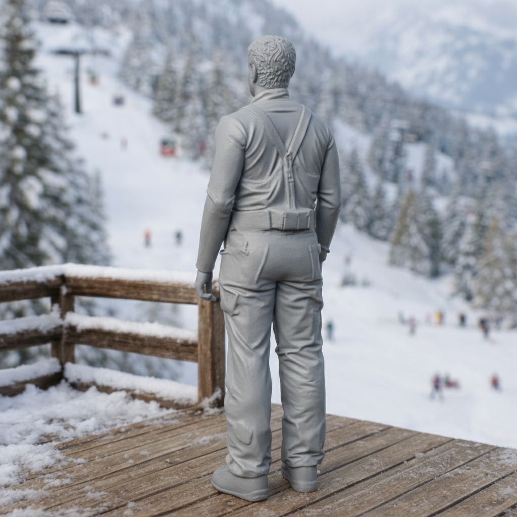 Retro High-Altitude Skier in Belted Salopettes | Resin Figurine