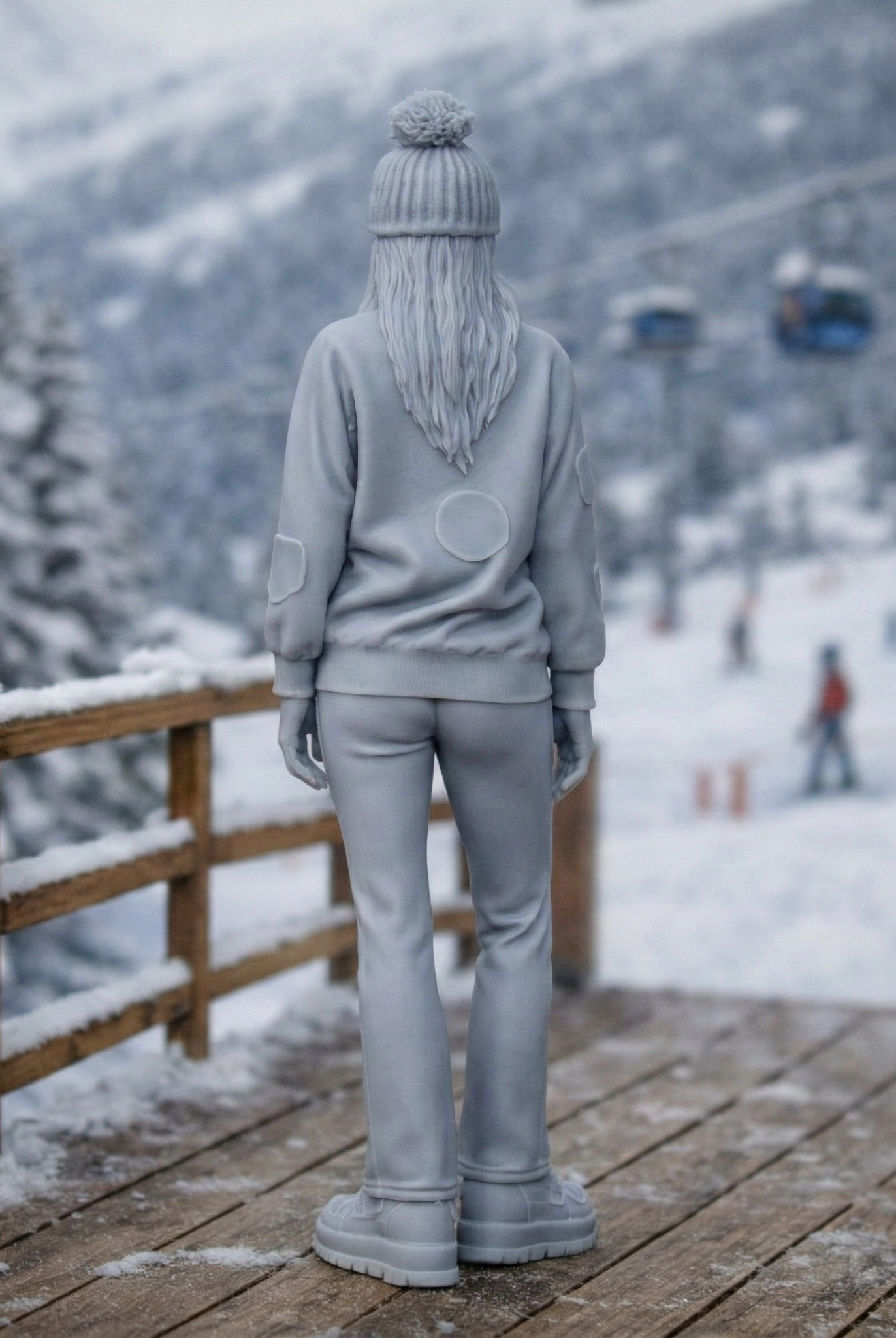 Alpine Leisure Enthusiast in Appliqué Sweatshirt | Resin Figurine