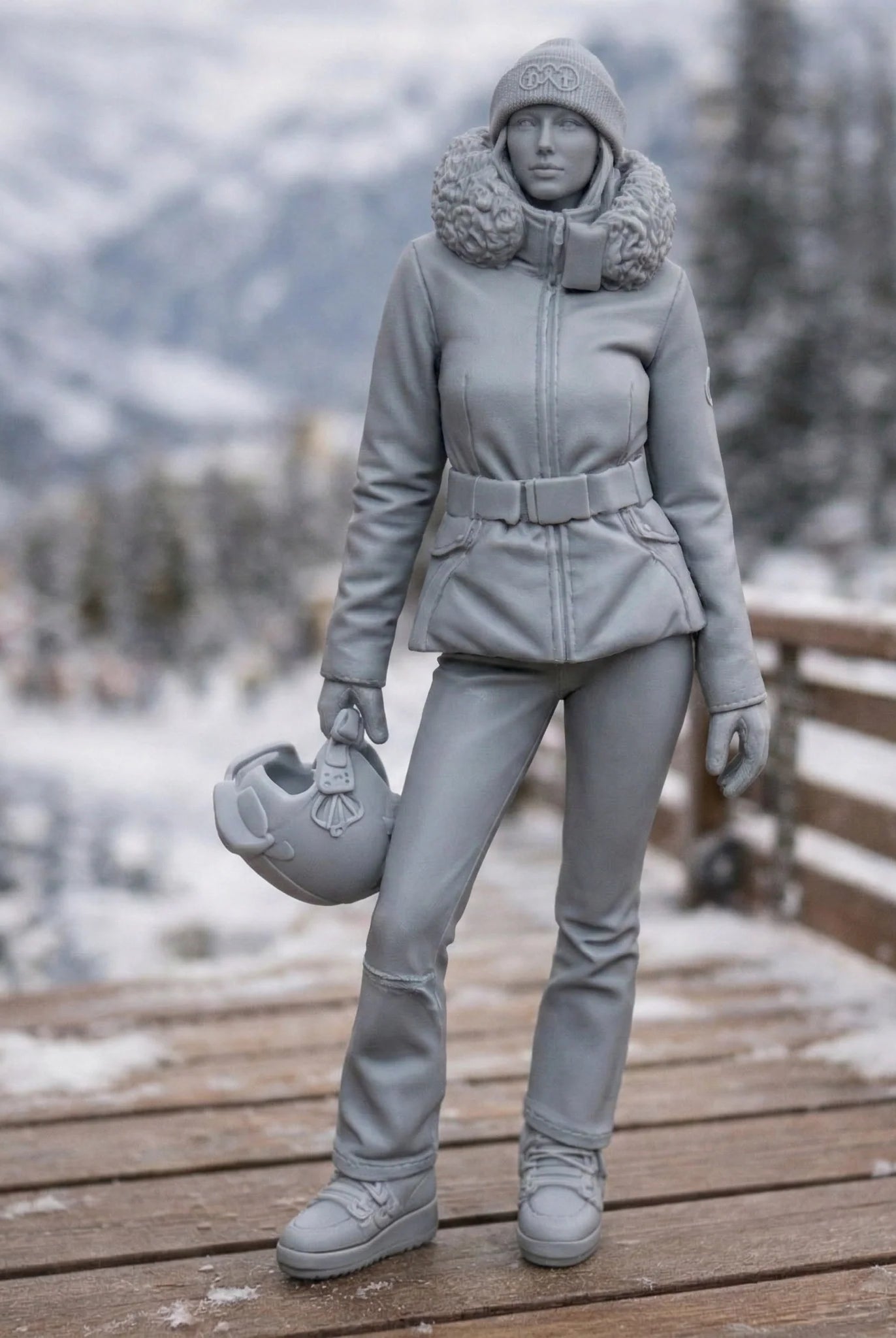 Professional Skier in Belted Two-Piece | Resin Figurine