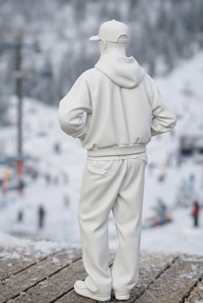 Casual Alpine Tourist in Oversized Hoodie & Joggers | Resin Figurine