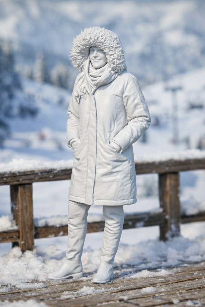 Winter Tourist in Faux-Fur Trimmed Parka | Resin Figurine