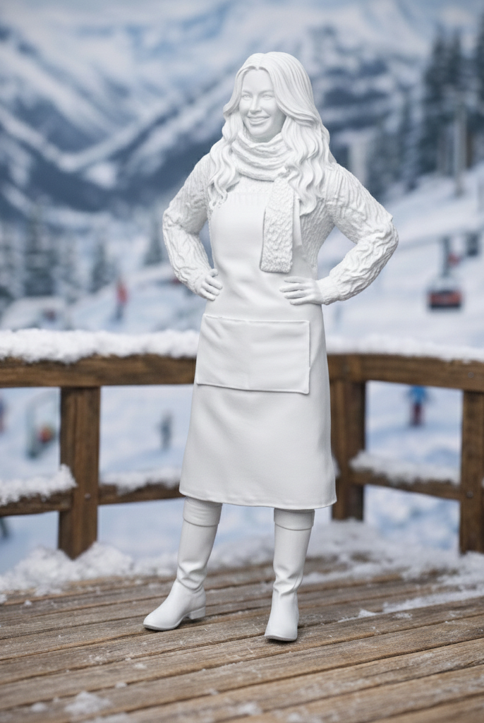 Mountain Lodge Hostess in Cable-Knit Sweater & Apron | Resin Figurine