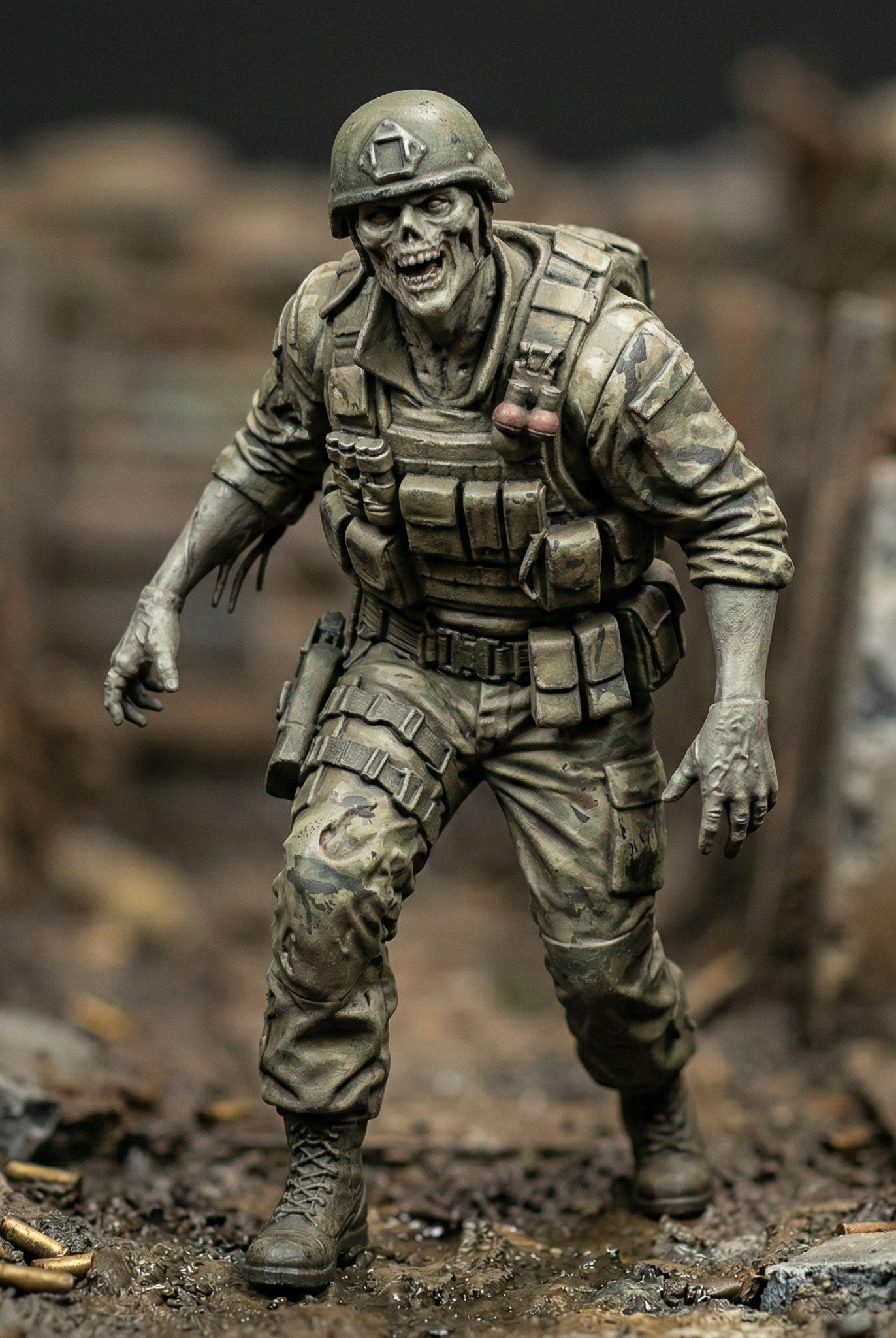 Resin Zombie Soldier Figurine | Scaled Resin Diorama Figurine