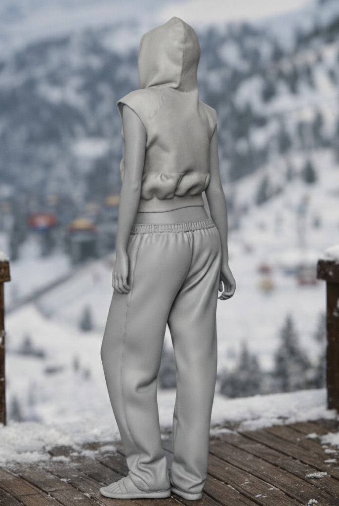 Relaxed Alpine Tourist in Cropped Hoodie & Sweatpants | Resin Figurine