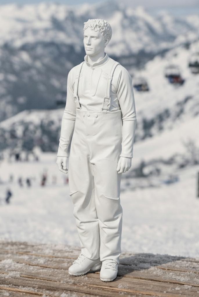 Vintage Alpine Skier in High-Waisted Salopettes | Resin Figurine