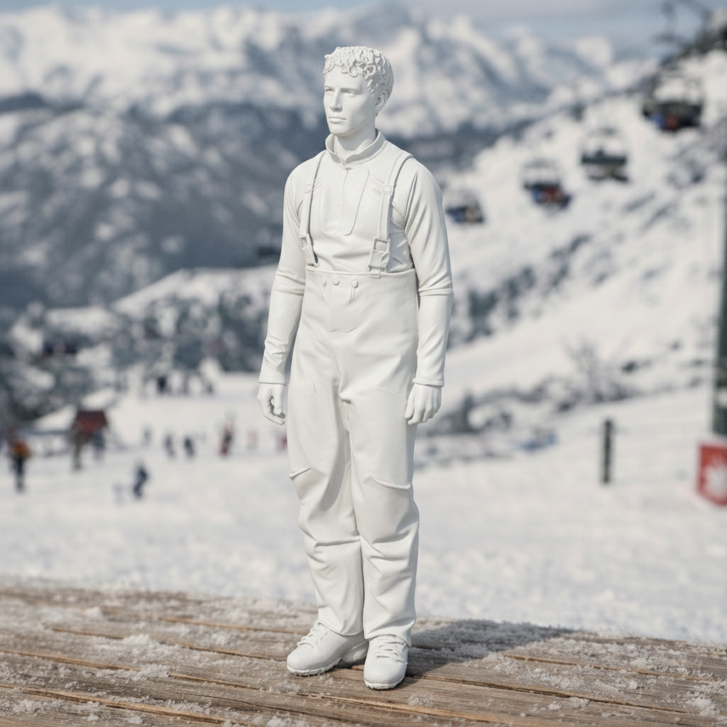 Vintage Alpine Skier in High-Waisted Salopettes | Resin Figurine
