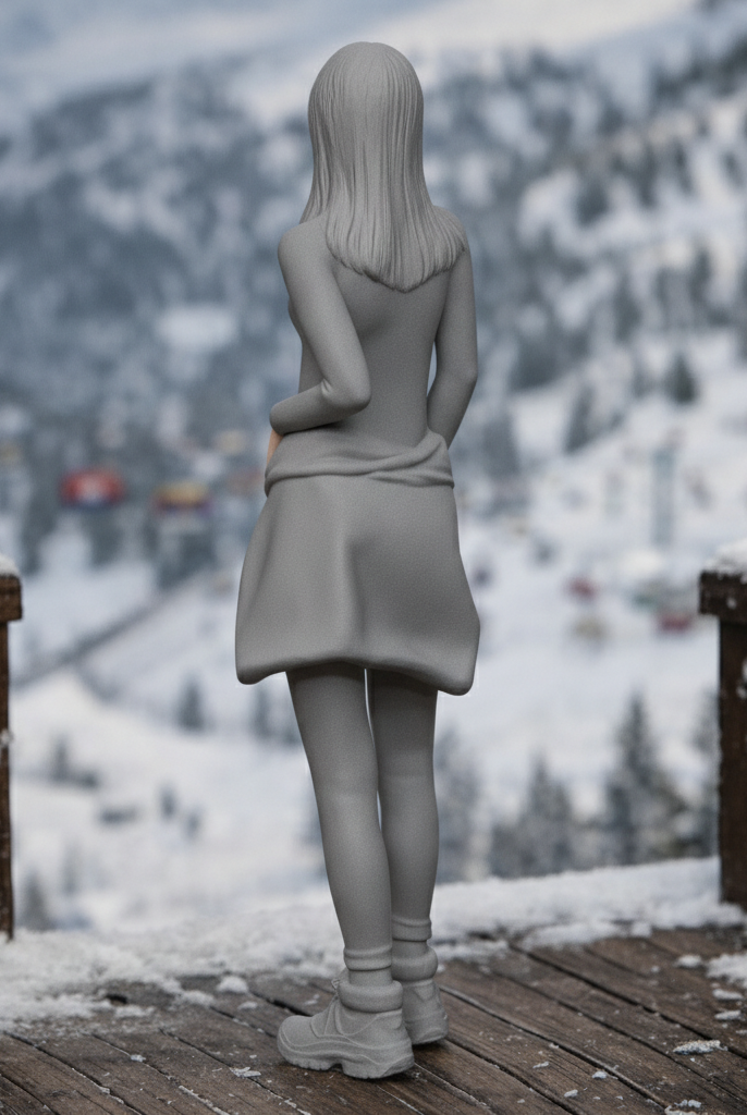 Alpine Minimalist in Sleek Winter Bodysuit | Resin Figurine
