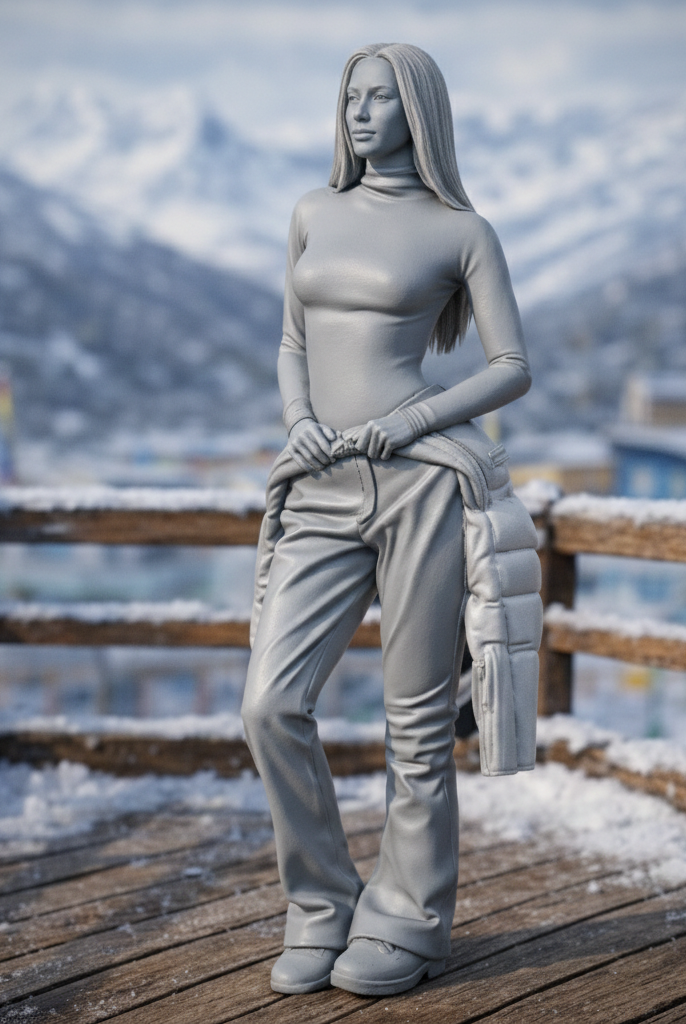 Elegant Winter Tourist in Turtleneck & Trousers | Resin Figurine