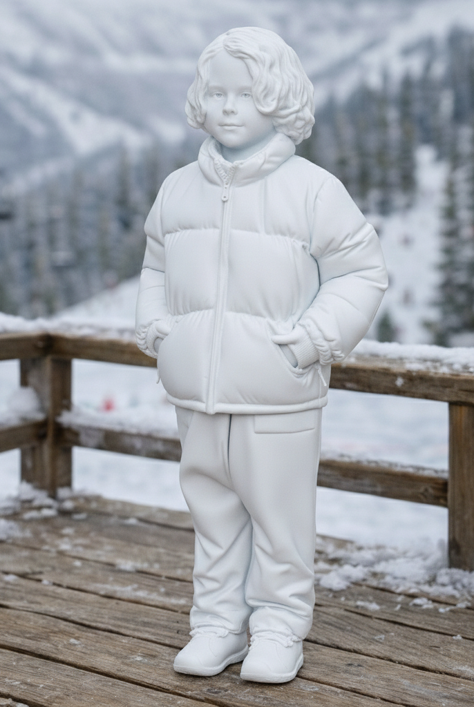 Junior Alpine Tourist in Puffer Jacket | Resin Figurine