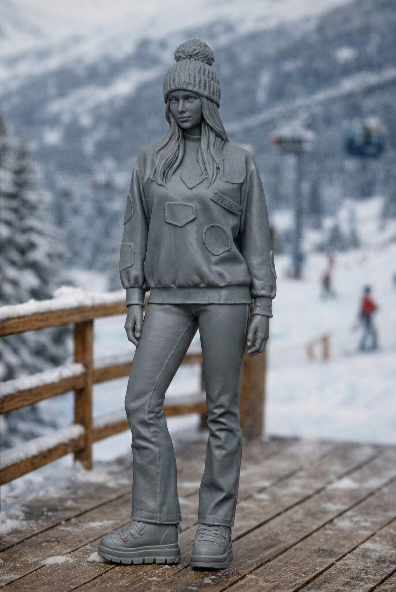 Alpine Leisure Enthusiast in Appliqué Sweatshirt | Resin Figurine