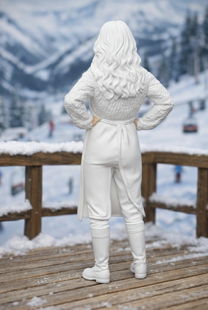 Mountain Lodge Hostess in Cable-Knit Sweater & Apron | Resin Figurine