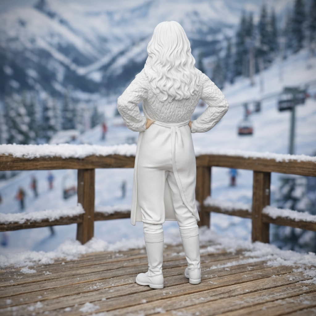 Mountain Lodge Hostess in Cable-Knit Sweater & Apron | Resin Figurine
