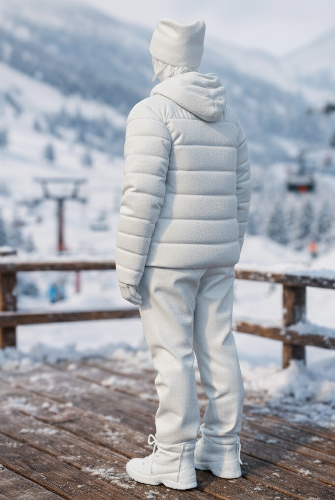 Contemporary Alpine Trekker in Insulated Puffer Jacket | Resin Figurine