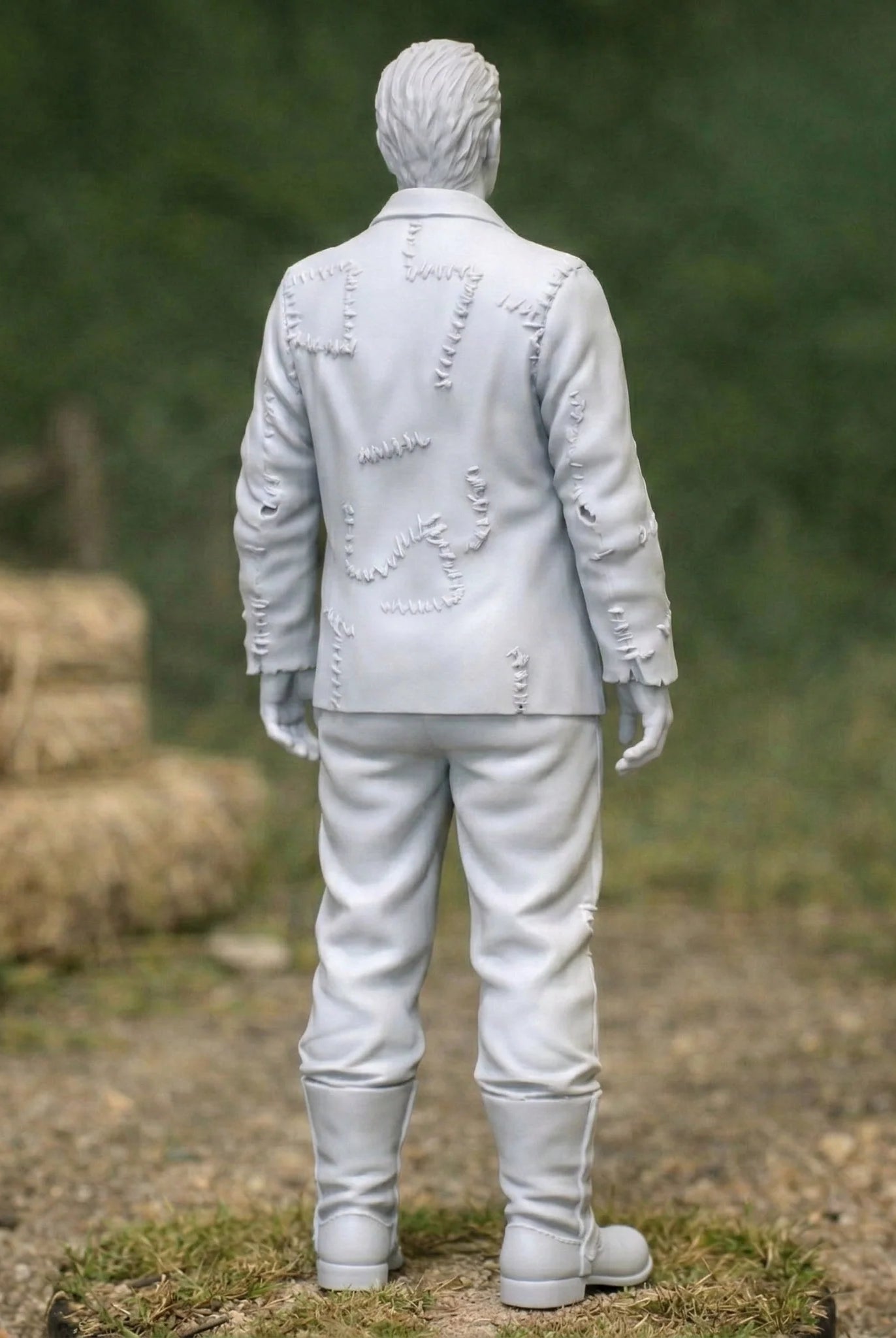 Professional Farmhand in Patched Utility Denim | Scale Resin Farm Diorama Figurine