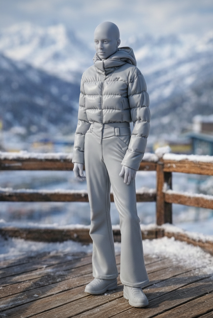 Avant-Garde Tourist in Cropped Puffer | Resin Figurine