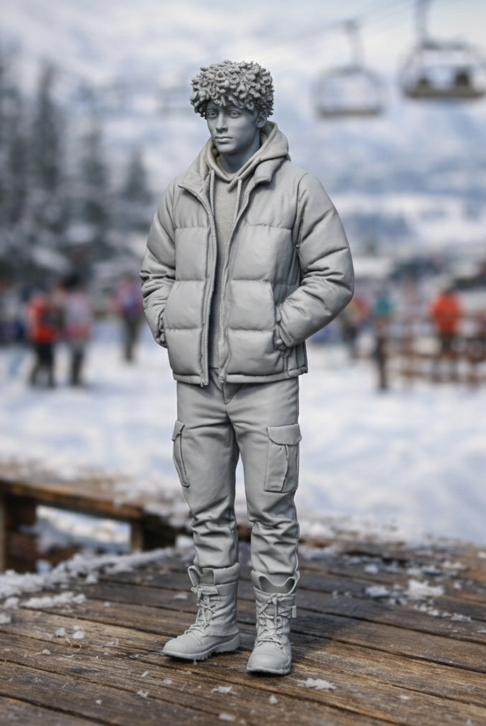 Alpine Traveller in Padded Puffer & Cargo Pants | Resin Figurine