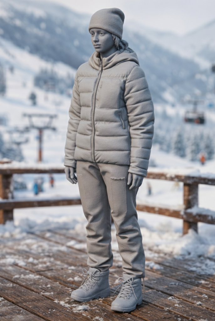 Contemporary Alpine Trekker in Insulated Puffer Jacket | Resin Figurine
