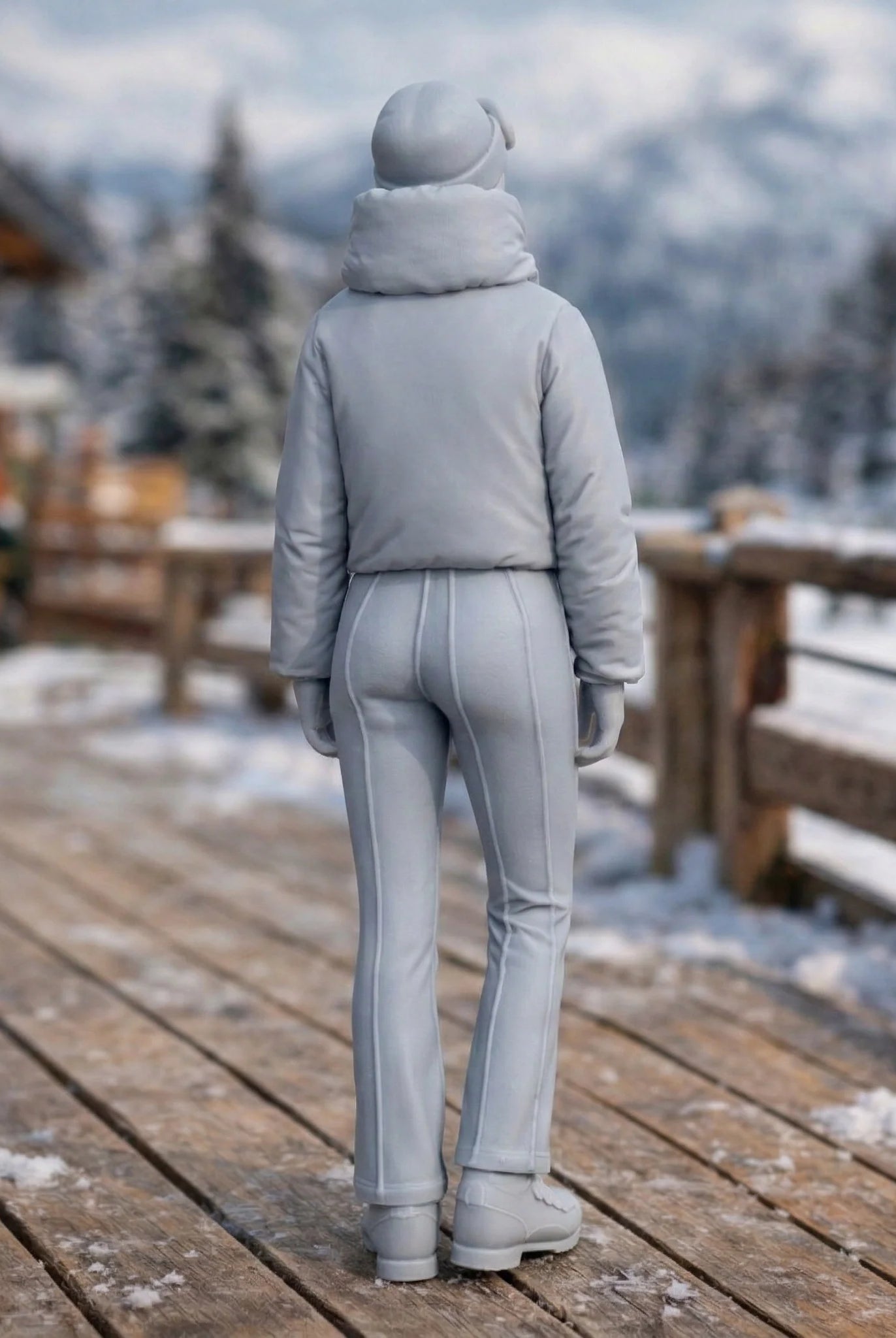 Professional Skier in Cropped Puffer | Resin Figurine