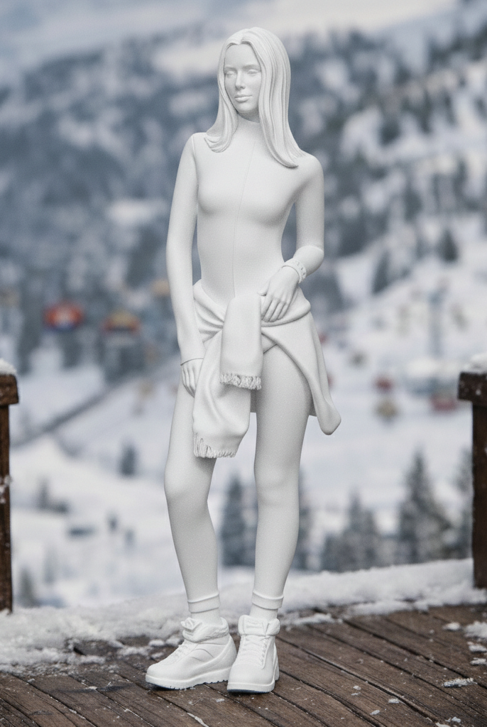 Alpine Minimalist in Sleek Winter Bodysuit | Resin Figurine