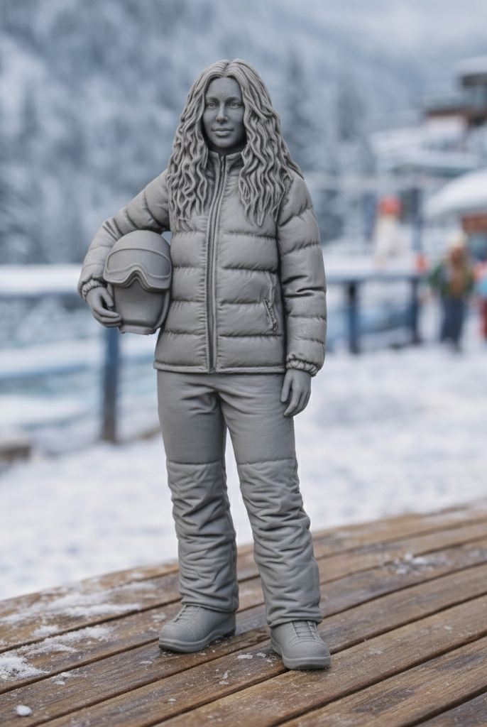 Professional Skier in Quilted Down Jacket | Resin Figurine