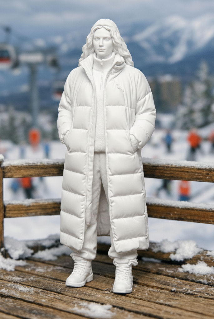 Editorial Winter Traveller in Maxi Puffer Coat | Resin Figurine