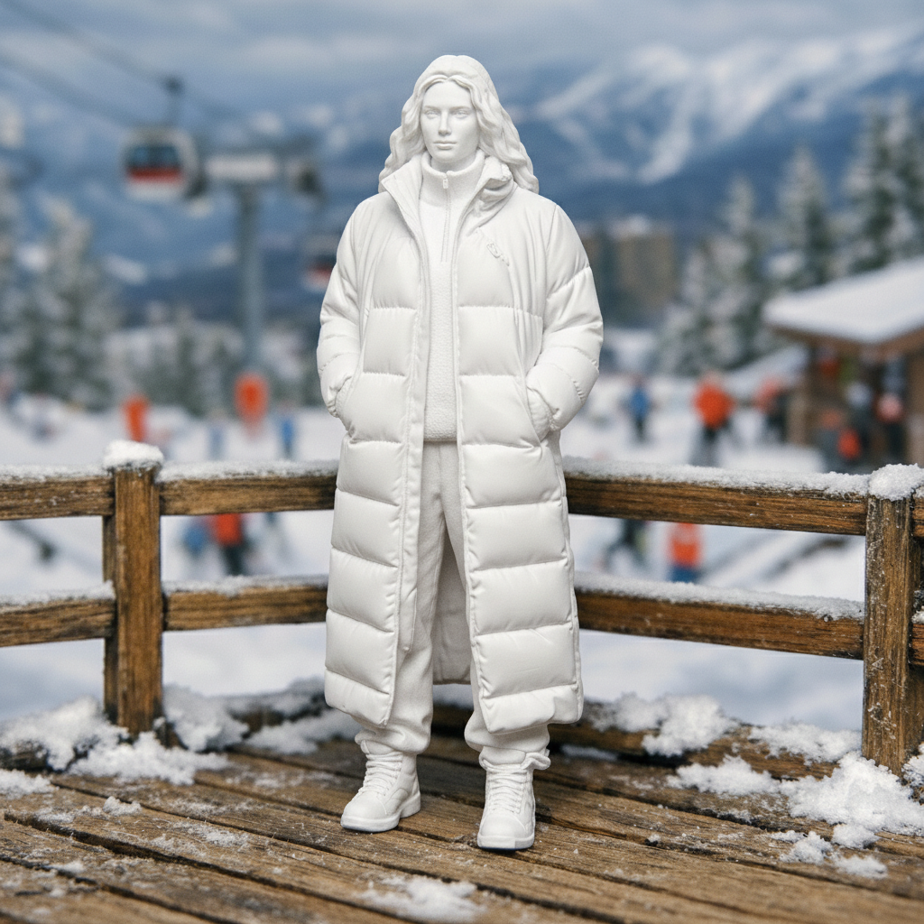 Editorial Winter Traveller in Maxi Puffer Coat | Resin Figurine