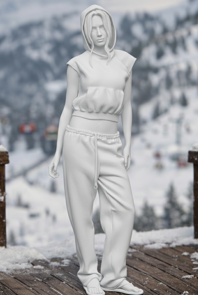 Relaxed Alpine Tourist in Cropped Hoodie & Sweatpants | Resin Figurine