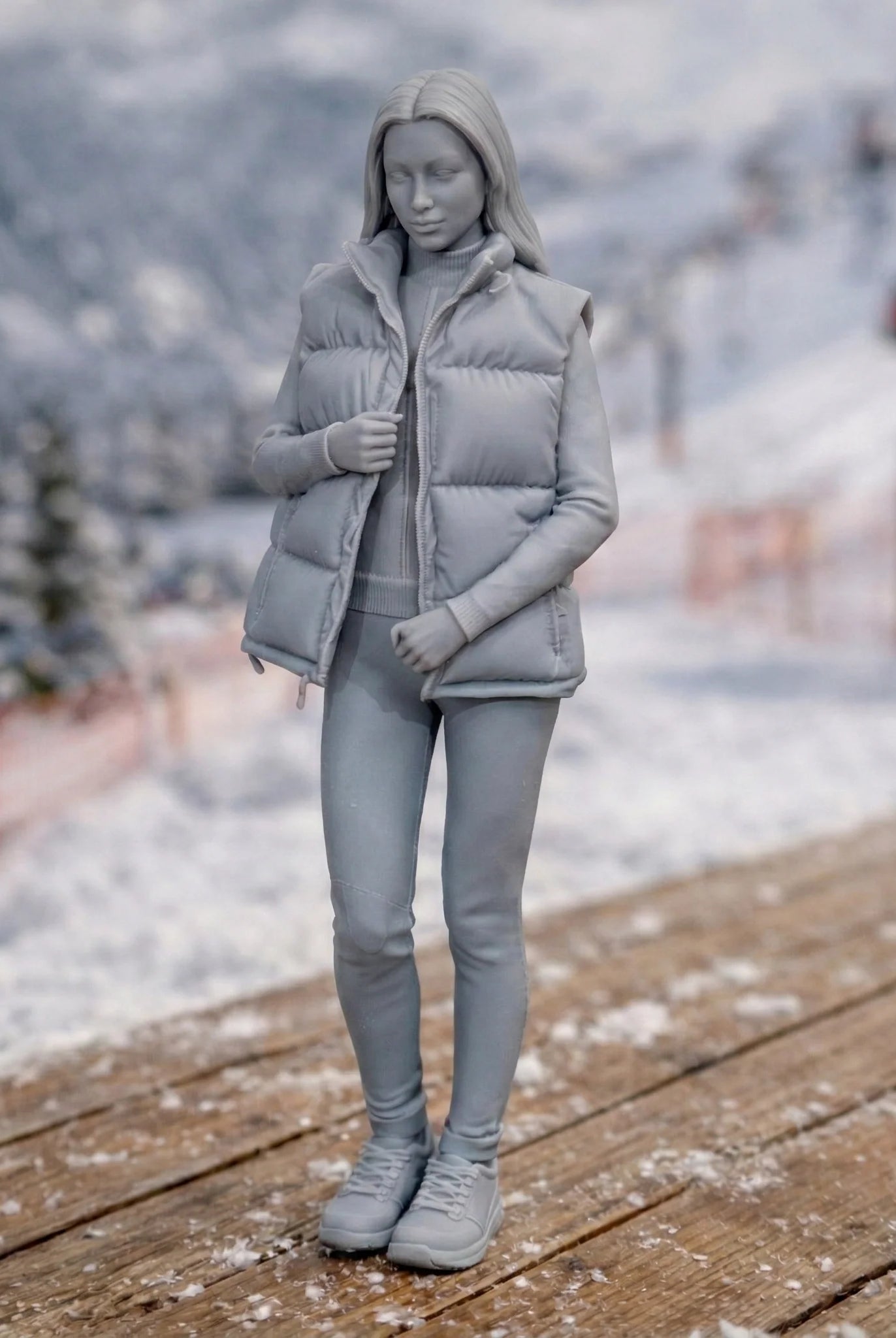 Alpine Tourist in Gilet & Performance Leggings | Resin Figurine