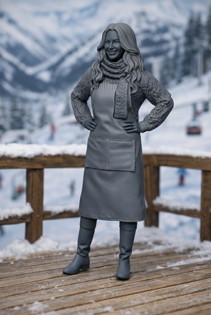 Mountain Lodge Hostess in Cable-Knit Sweater & Apron | Resin Figurine