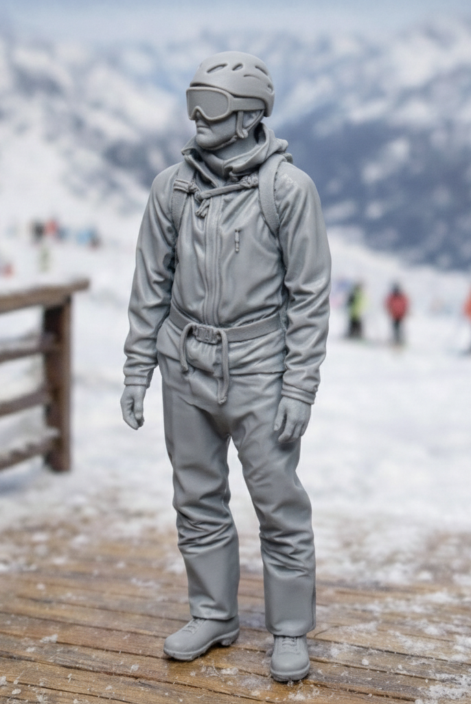 Modern Peak Skier in Technical Softshell Suit | Resin Figurine