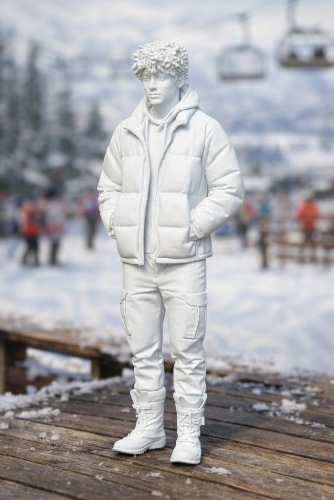 Alpine Traveller in Padded Puffer & Cargo Pants | Resin Figurine