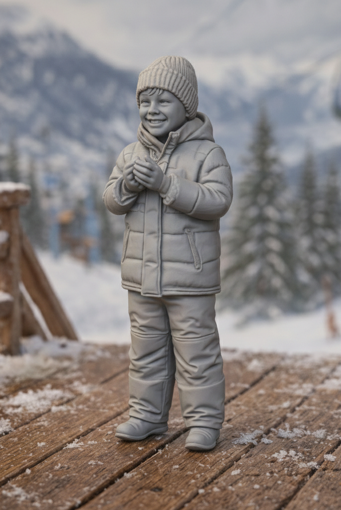 Joyful Youth in Padded Winter Gear | Resin Figurine